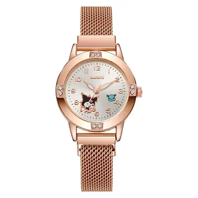 Rose Gold Diamond Women's Watch Middle School Student's Watch Women's Magnet Adsorption Band Milanese Quartz Watch Sanrio
