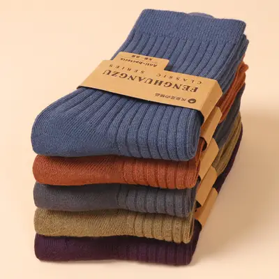 Socks tube socks cotton autumn and winter men's and women's socks vertical stripes slimming sweat-absorbent deodorant double needle cotton stockings stall