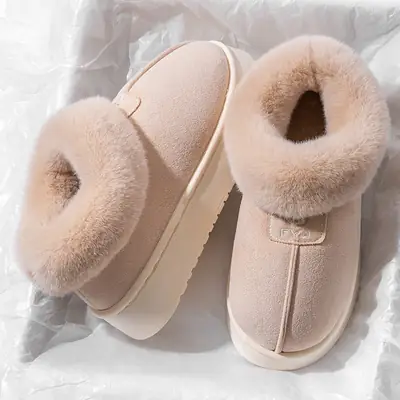 Women's Fleece Lined Winter Cotton Slippers Black