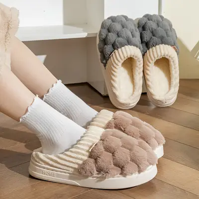 Cotton Slippers Women Blue Warm Indoor
