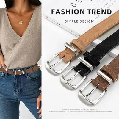 Genuine Leather Women's Belt Anti-Velvet Retro Style All-Match