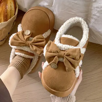 Women's Bow Winter Socks with Soft Cotton Padded Slippers
