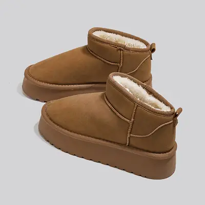Women's Fleece-Lined Platform Snow Boots Brown