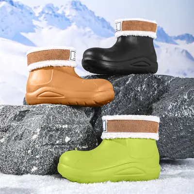 Women's Brown Waterproof Rain Boots Mid-Backless Non-Slip Sole