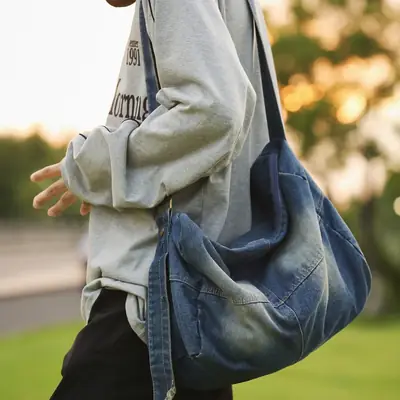 Harajuku Style Denim Crossbody Bag Black Unisex