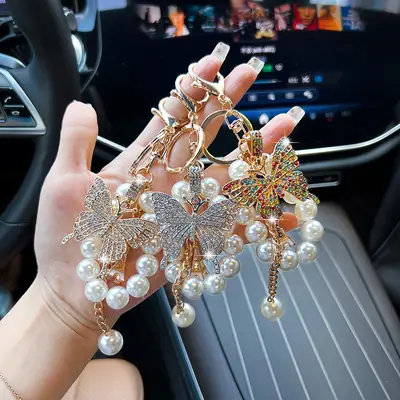 Korean Style Pearl Butterfly Keychain for Women