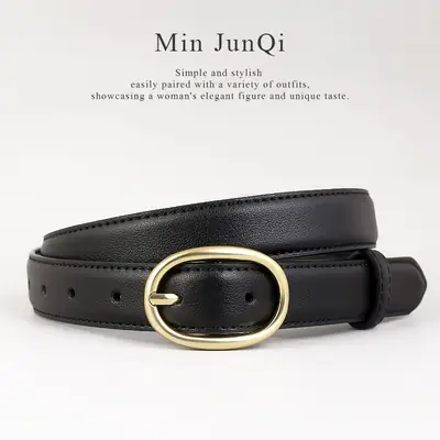 Women Genuine Leather Belt Black Gold Buckle Wholesale