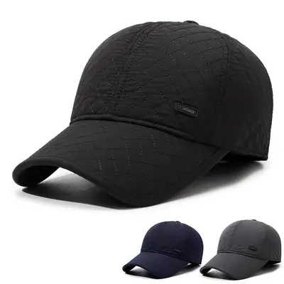 Black Fleece Lined Winter Ear Protection Cap for Men