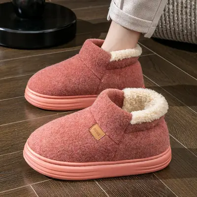 Women Cotton Plush Winter Slippers Pink Warm