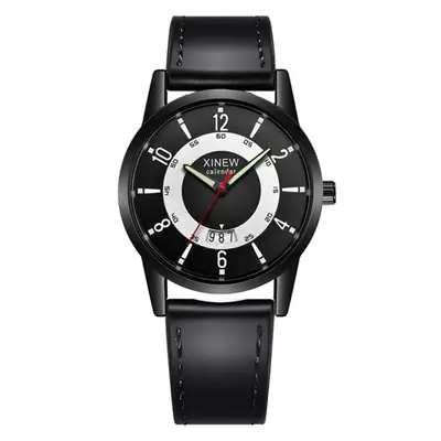 Men's Brown Leather Quartz Watch with Compass Design