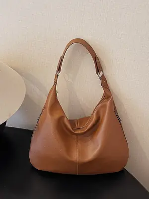 Brown Leather Shoulder Bag for Women, Large Capacity, 2026