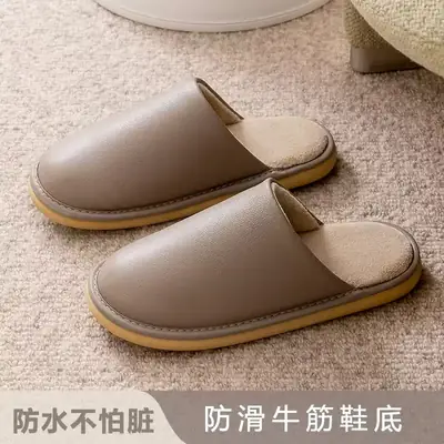 Winter Korean-style Couple Cotton Slippers Home Indoor Floor Non-slip Soft Bottom Warm Comfortable Solid Color Leather Slippers