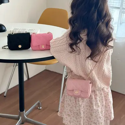 Pink Quilted Crossbody Bag with Gold Chain