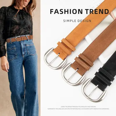Retro Women's Frosted Leather Belt Coffee Color