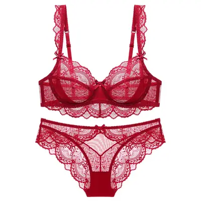 Plus Size Lace Underwear Set Red Green Black