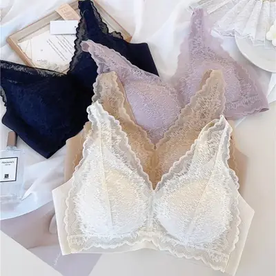Black Lace Non-Steel Ring Anti-Sagging Bra