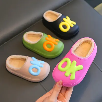 Children's cotton slippers parent-child indoor and outdoor fleece-lined warm cotton shoes non-slip cute fashion baby boys and girls