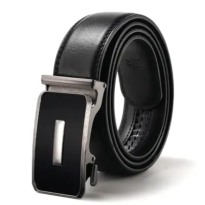 Men's Korean Style Black Belt with Silver Buckle