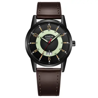 Men's Xinew Leather Band Date Quartz Watch Brown