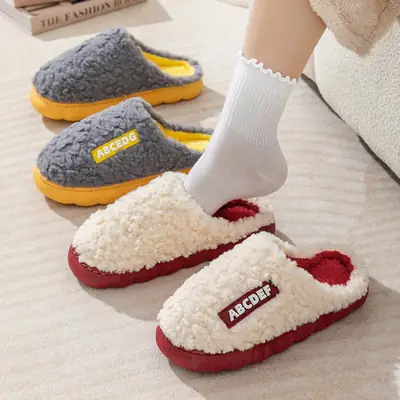 Women Winter Wool Plush Slippers Blue Non-Slip