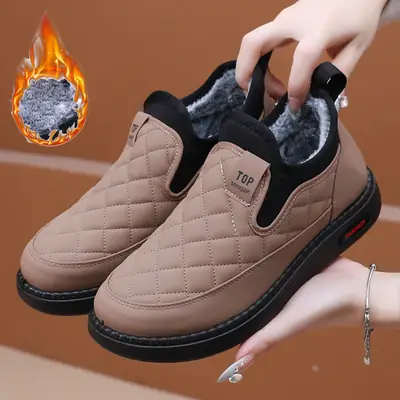 Women's Black Slip-On Plush Warm Snow Boots