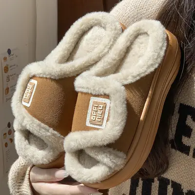 Women's Fleece Lined Winter Slippers Black Brown