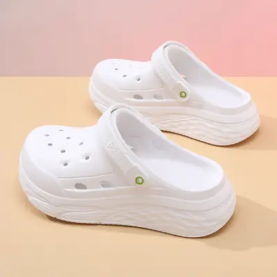 Women's Thick Heel Clog Shoes Cream Non-Slip Breathable