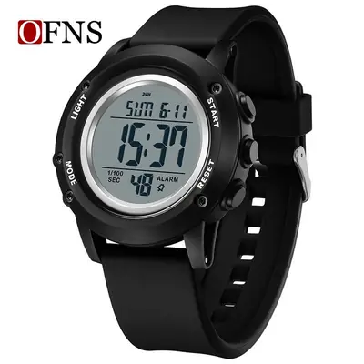 Men's Black Digital Watch with LED Display & Waterproof Strap