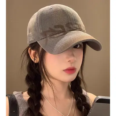 Women Gray Retro Letter Baseball Cap Wide Brim