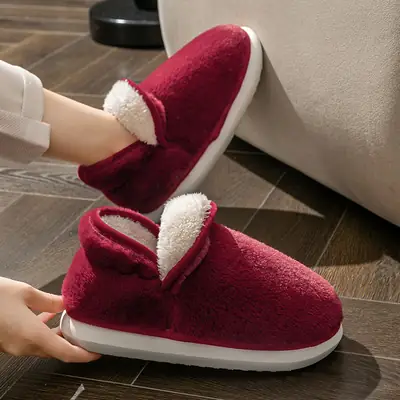 Red Fleece Lined Elderly Women Slippers Winter 2025