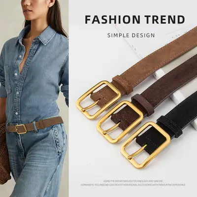 Vintage Brown Leather Belt with Gold Buckle