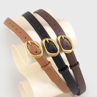 New Women's Brown Pin Buckle Slim Belt