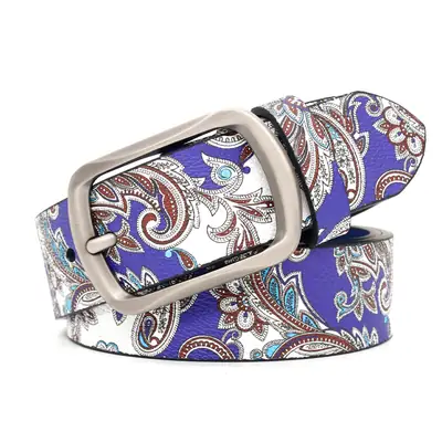 Women's Printed Belt White Black Paisley Belt