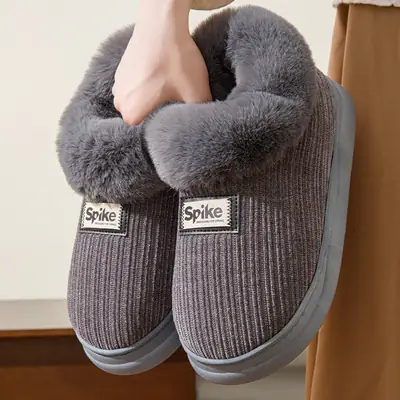 Women Winter Plush Slippers Warm Non-Slip Heel