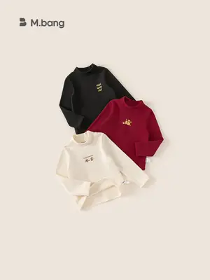 Girls Half-Turtleneck T-Shirt Black Red White