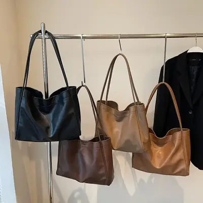 Brown Textured Handheld Tote Bag for Women 2024