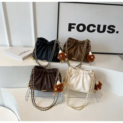 Women's Chain Shoulder Bag with Cute Bear Earring