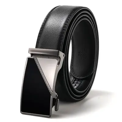 Men's Black Leather Belt with Silver Buckle