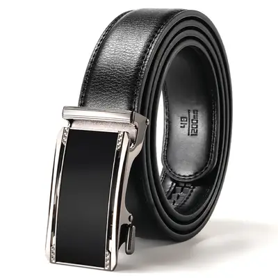 Men's Black Leather Belt with Silver Buckle