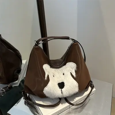 Women's Plush Puppy Shoulder Bag Large Capacity