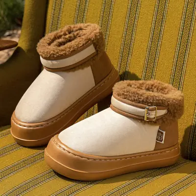 Women Warm Fleece Boots Winter Retro Thick Soled