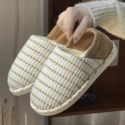 Women's Knitted All-Heeled Winter Shoes Brown White