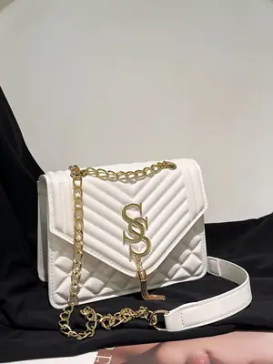 Korean Style White Chain Crossbody Bag for Women