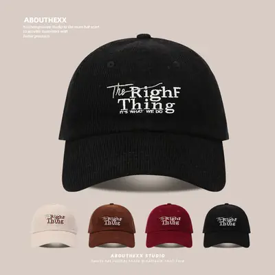 2024 Women's Red Corduroy Cap with Letter Embroidery