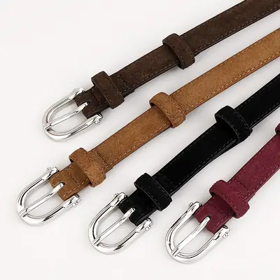 Women's Brown Suede Anti-velvet Belt with Silver Buckle