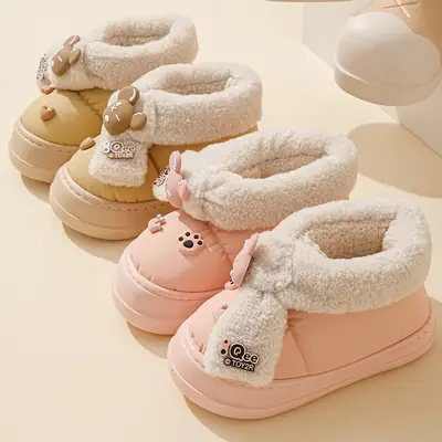 Cotton Bear Slippers Women Pink Brown Warm Indoor