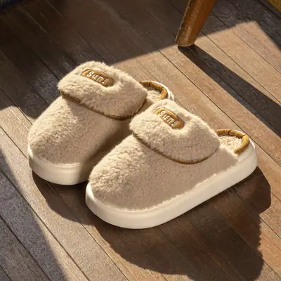 Women Winter Cotton Slippers Warm Thick White