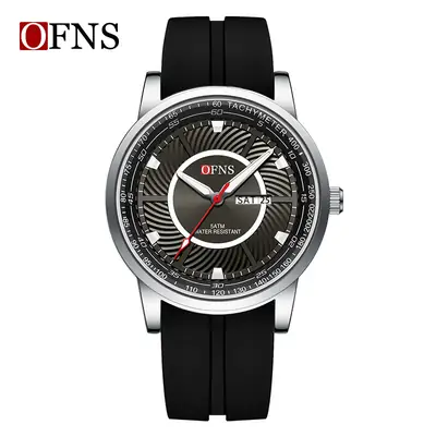 OFNS Black Quartz Watch with Dual Calendar & Waterproof Design