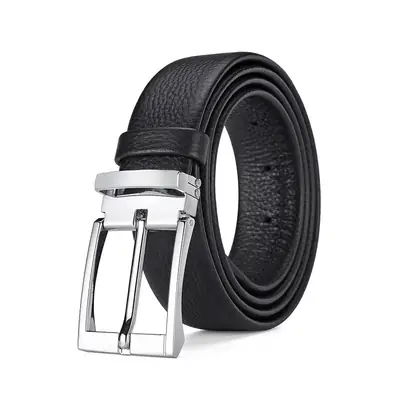 Men's Black Leather Belt with Silver Buckle 3.3cm
