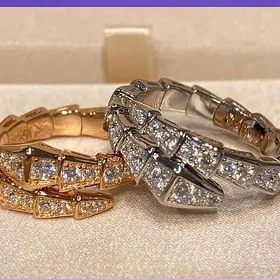 Full Diamond Snake Ring Women's 18K Rose Gold
